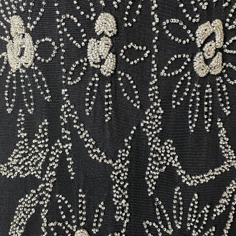 Papell Boutique Evening Black Sleeveless 20's Style Dress with all Over Beading - Picture 3 of 10
